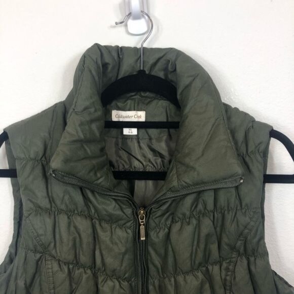 Coldwater Creek Green Textured Puffer Vest XS 4-6 Full Zip Collared Pockets - Picture 5 of 8